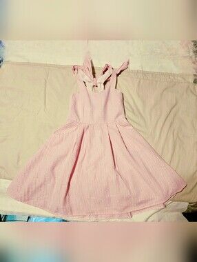 Rare Editions Girls Size 10 Pink Striped Seersucker Halter Tie Sundress
